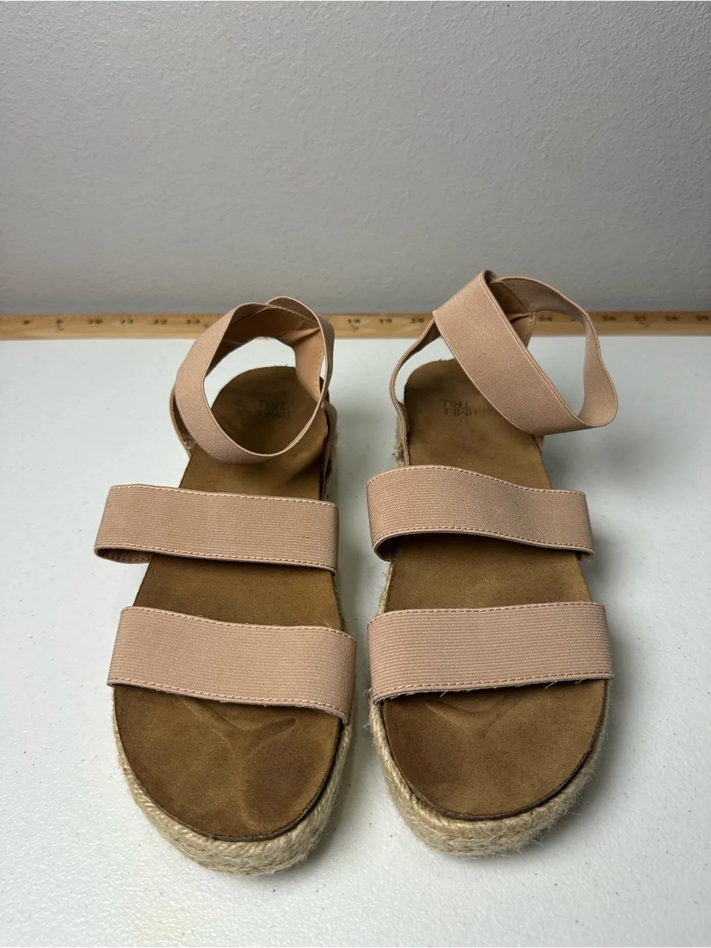 Time and Tru Blush Tan Elastic-Strap Espadrille Sandals